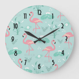Reloj Redondo Grande Patrón verde Pastel Rosa Flamingos