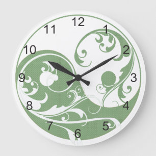 Reloj Redondo Grande Patrón verde y Yin blanco y Yang