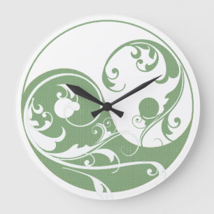 Reloj Redondo Grande Patrón verde y Yin blanco y Yang