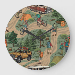 Reloj Redondo Grande Patrón Vintage al aire libre: excursionistas, bici