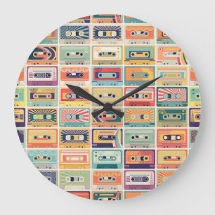 Reloj Redondo Grande Patrón vintage de cintas de cassette retro.