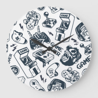 Reloj Redondo Grande Patrón vintage de juegos retro.