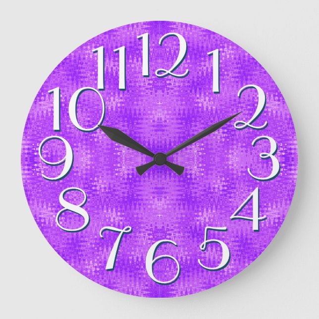 Reloj Redondo Grande Patrón violeta púrpura elegante números sobredimen (Anverso)