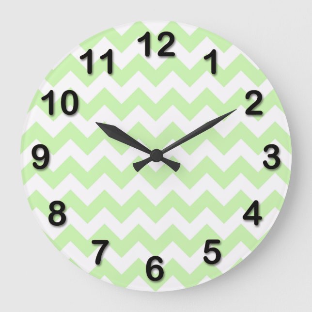 Reloj Redondo Grande Patrón ZigZag de cheurero verde, chevron blanco (Anverso)