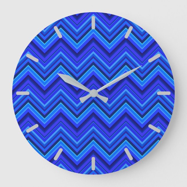 Reloj Redondo Grande Patrón zigzag de franjas azules (Anverso)