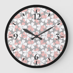 Reloj Redondo Grande Patrones de flores rojas blancas lindas