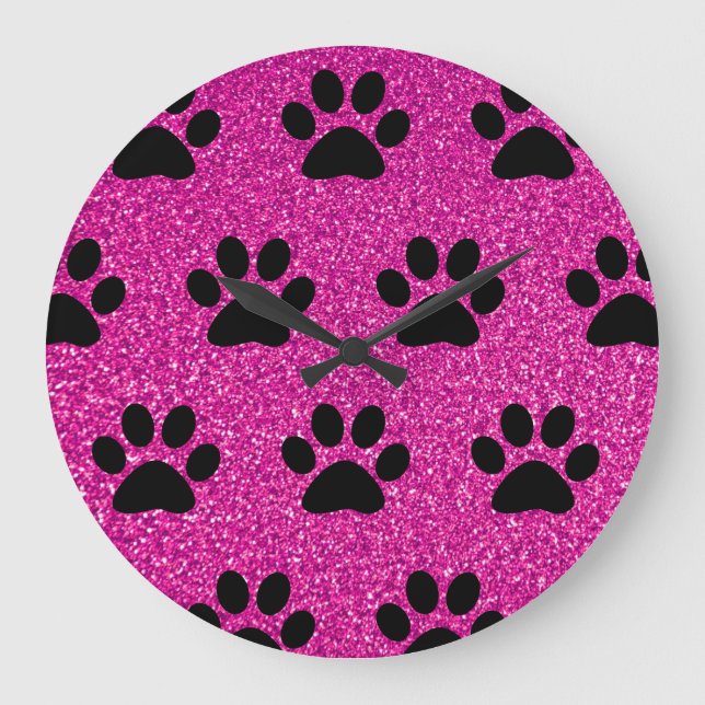 Reloj Redondo Grande Patrones de impresión de hojas de papel Purpurina  (Anverso)
