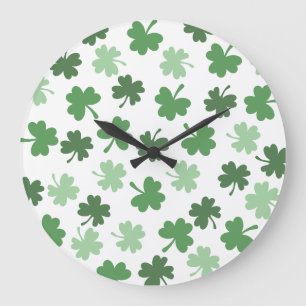 Reloj Redondo Grande Patrones de Shamrock verde Día de San Patricio
