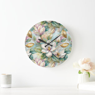 Reloj Redondo Grande Pattern Elegant Magnolia Flowers
