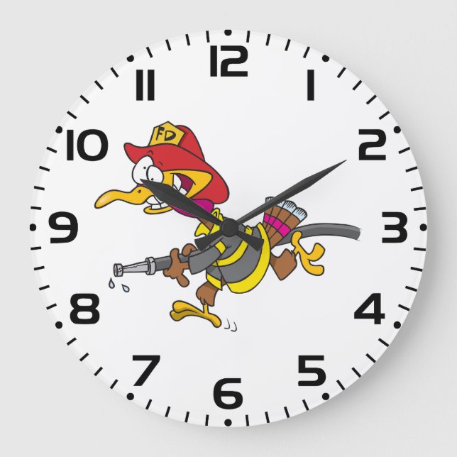 Reloj Redondo Grande Pavo bombero con manguera (Anverso)