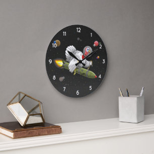 Reloj Redondo Grande Pavo Cohete en el Espacio