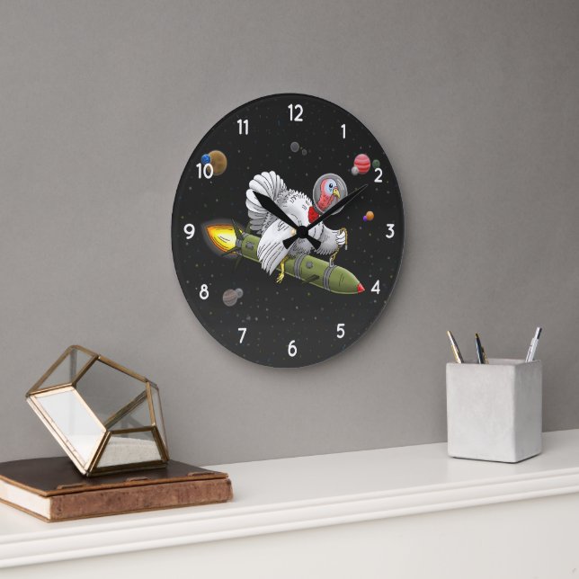 Reloj Redondo Grande Pavo Cohete en el Espacio (Oficina)