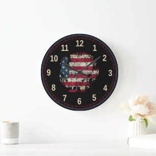 Reloj Redondo Grande Pavo de Acción de Gracias con bandera americana