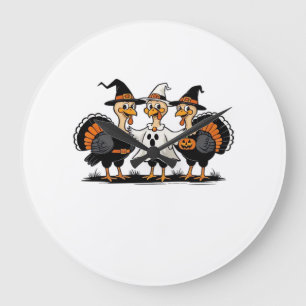 Reloj Redondo Grande Pavo de Halloween Boo, Pavo de Acción de Gracias,