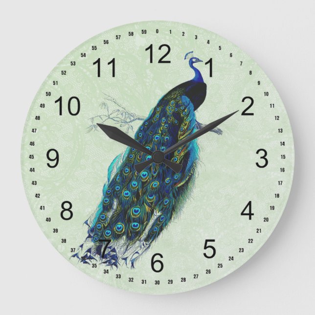 Reloj Redondo Grande Pavo real del vintage (Anverso)