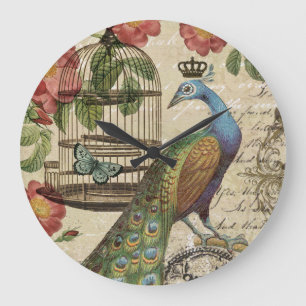 Reloj Redondo Grande pavo real francés vintage moderno