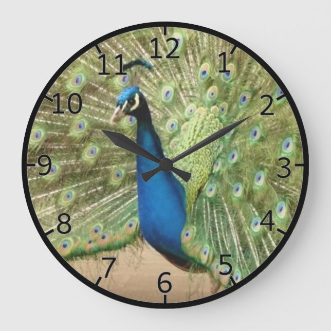 Reloj Redondo Grande Pavo real hermoso (Anverso)