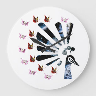 Reloj Redondo Grande pavo real y mariposas