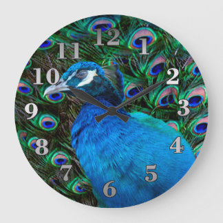 Reloj Redondo Grande Pavo real y pluma