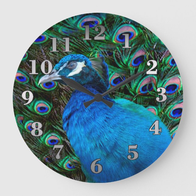 Reloj Redondo Grande Pavo real y pluma (Anverso)