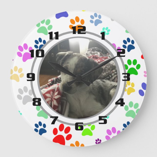 Reloj Redondo Grande Paw de Mascota divertido y cortado para la imagen  (Anverso)