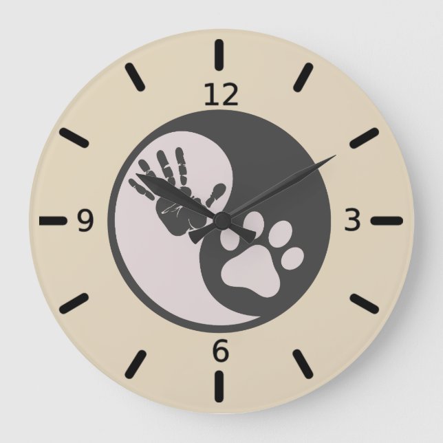 Reloj Redondo Grande Paw Mano Yin Yang (Anverso)