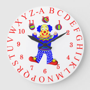 Reloj Redondo Grande Payaso de circo, niños de alfabeto divertidos