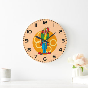 Reloj Redondo Grande Payaso de Dibujos Animados Caprichosos con Colores