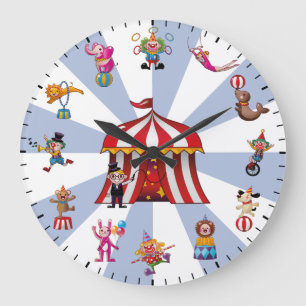 Reloj Redondo Grande Payasos y Animales de Circo Adorables Temáticos