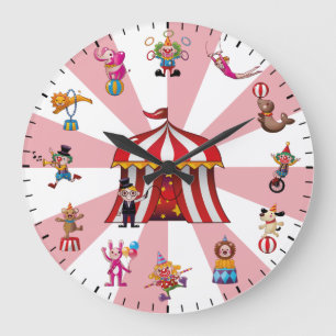 Reloj Redondo Grande Payasos y Animales de Circo Lindos Temáticos
