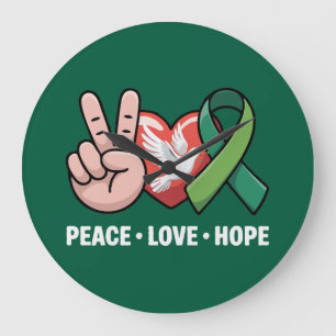 Reloj Redondo Grande Paz Amor Esperanza - Cinta Verde de Concientizació