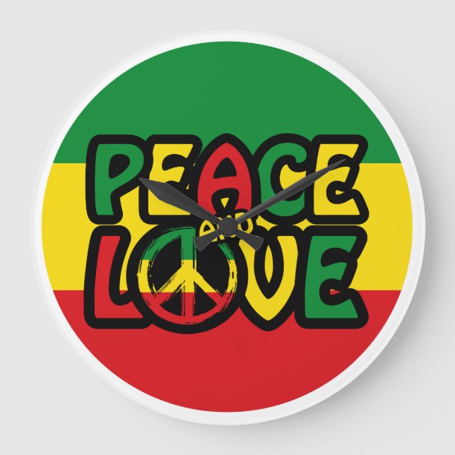 Reloj Redondo Grande PEACE and LOVE, reggae style (Anverso)