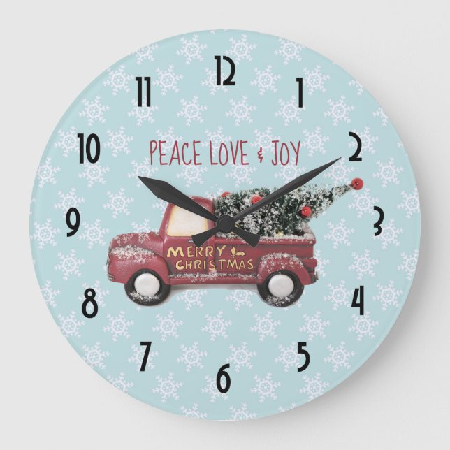 Reloj Redondo Grande Peace Love & Joy Toy Truck Merry Christmas (Anverso)