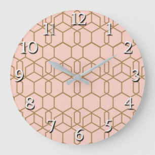 Reloj Redondo Grande Peach Rubor & Gold Modern Boho Gluma Geométrico