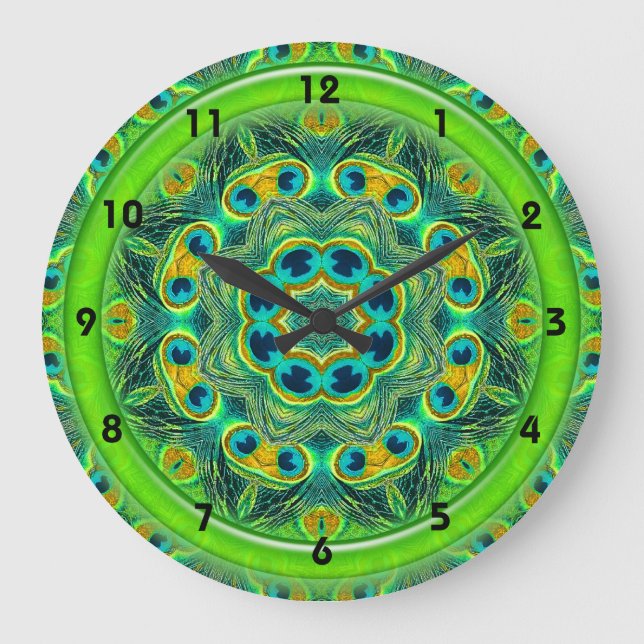 Reloj Redondo Grande PEACOCK FEATHER KALEIDOSCOPE Clock (Anverso)