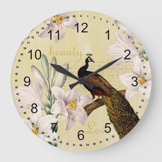 Reloj Redondo Grande Peacock Lilies (Anverso)