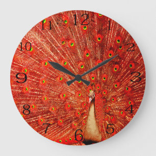 Reloj Redondo Grande Peacock Rojo Mostrando Sus Pintores Rojos,  