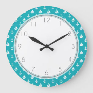 Reloj Redondo Grande Peacock Sailboats and Anchors Pattern