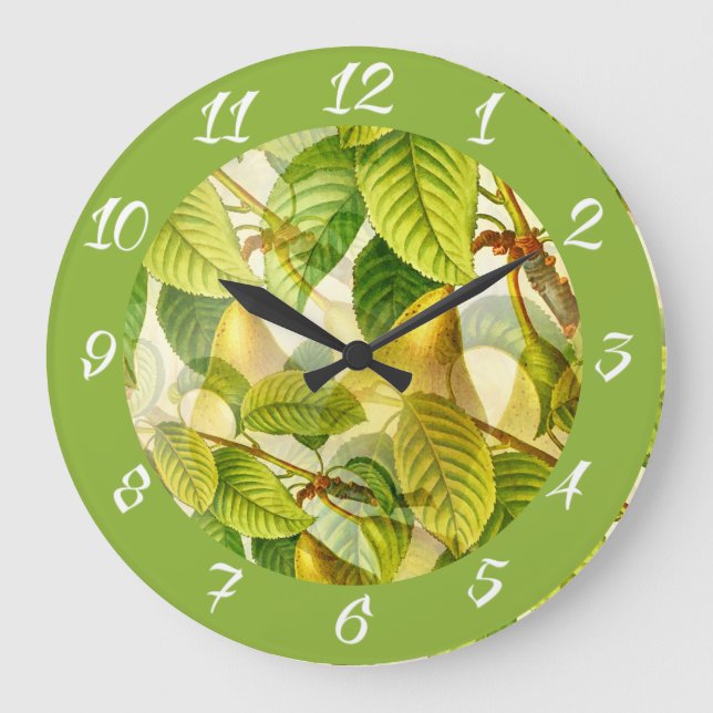 Reloj Redondo Grande Pear Tree Branches & Pears Pattern  (Anverso)