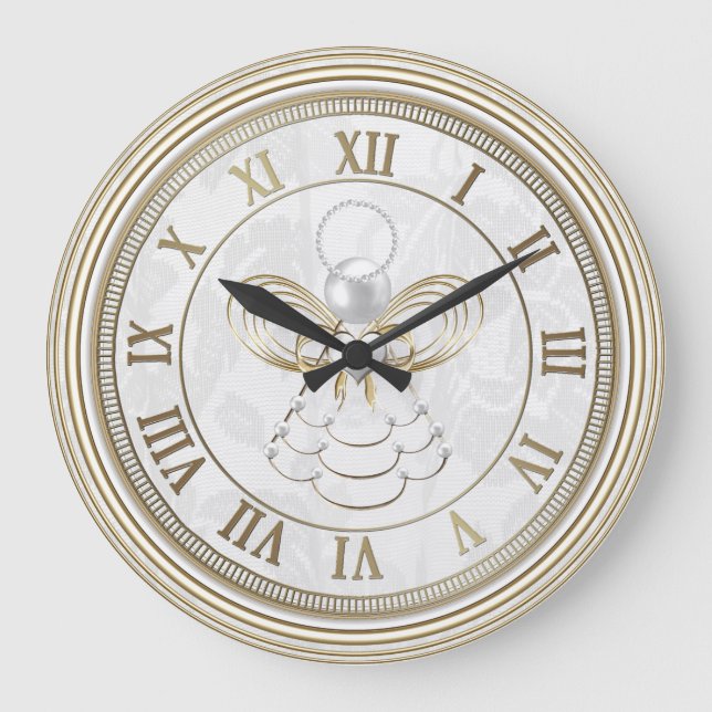 Reloj Redondo Grande Pearls and Gold - Metallic Christmas Angel of Joy (Anverso)