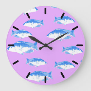Reloj Redondo Grande Peces azules en lila