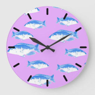 Reloj Redondo Grande Peces azules en lila