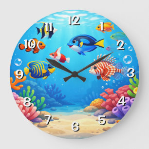 Reloj Redondo Grande Peces Tropicales en Pecera 