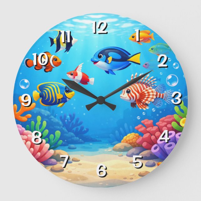 Reloj Redondo Grande Peces Tropicales en Pecera  (Anverso)