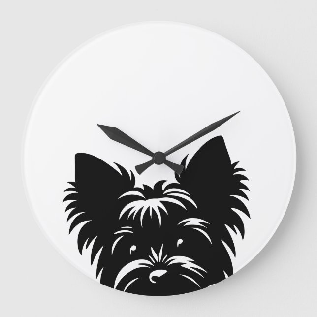 Reloj Redondo Grande Peeking Yorkie Black and White Wall Clock (Anverso)