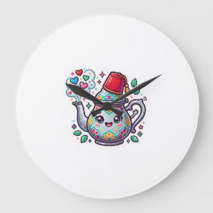 Reloj Redondo Grande Pegatina de tetera de menta marroquí Kawaii