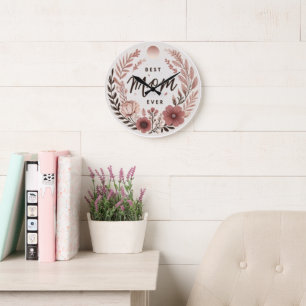 Reloj Redondo Grande Pegatina Elegante Boho Mejor Mamá del Mundo - Flor