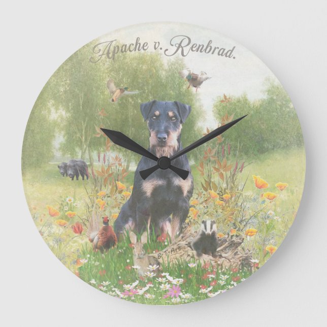 Reloj Redondo Grande Pegatina Pape de German Hunting Terrier (Jagdterri (Anverso)