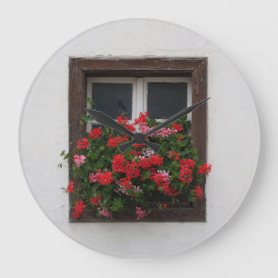 Reloj Redondo Grande Pelargonium rojo y rosado