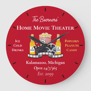 Reloj Redondo Grande Pelicula Casera Teatro Palomitas de Maíz Claqueta 